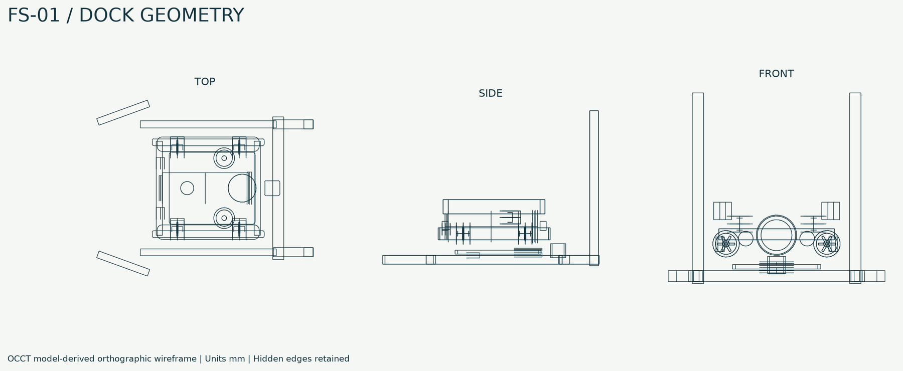 Dock engineering drawing showing capture geometry and interface positions